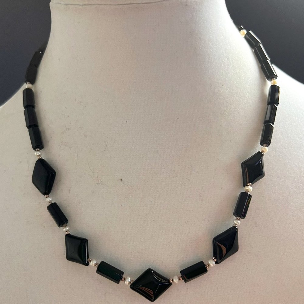 Artisan Black Beaded Seed Pearl 925 Clasp Necklace